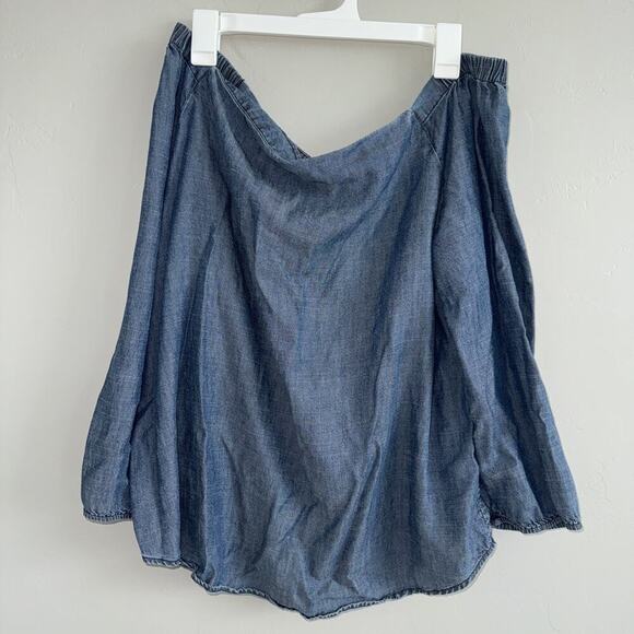 Chico's Womens Off The Shoulder Chambray Linen Blend Top 3/4 Slv Size 3 Blue - Picture 2 of 6